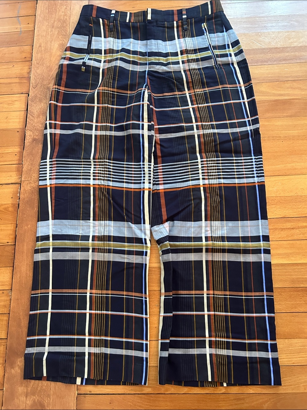 Zara mid rise plaid pants  in Navy, White & Rust- Pants of matching set